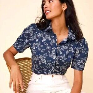 UNTUCKit Blue Allison Floral Cotton Short Sleeve Shirt